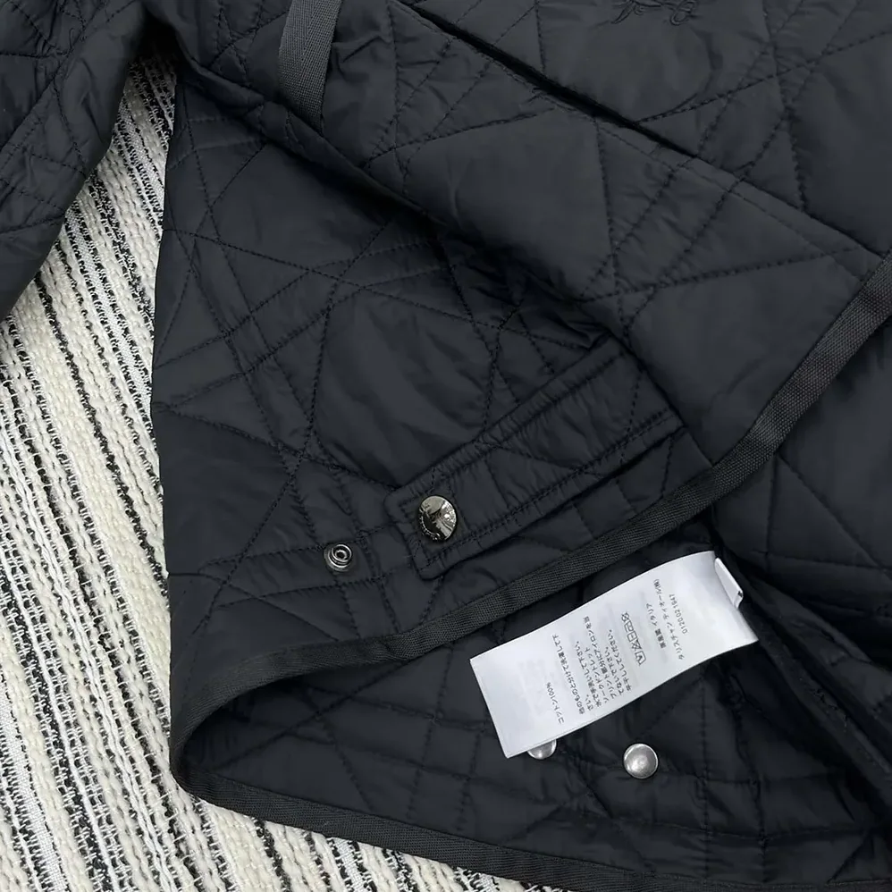 Dior Macrocannage Belted Peacoat Black Quilted Technical Taffeta for Women Dior Macrocannage Belted Peacoat Black Quilted Technical Taffeta for Women