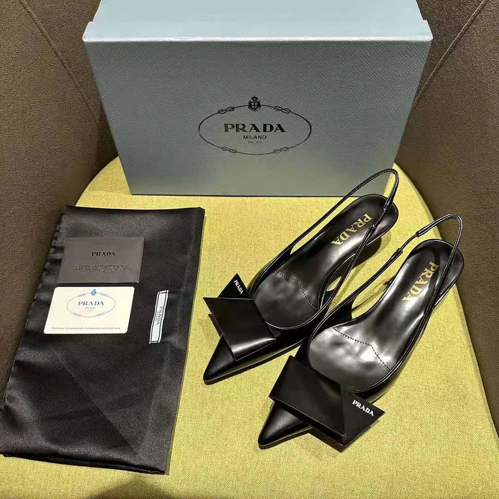 Prada Brushed Leather Slingback Pumps for Women in Black Prada Brushed Leather Slingback Pumps for Women in Black