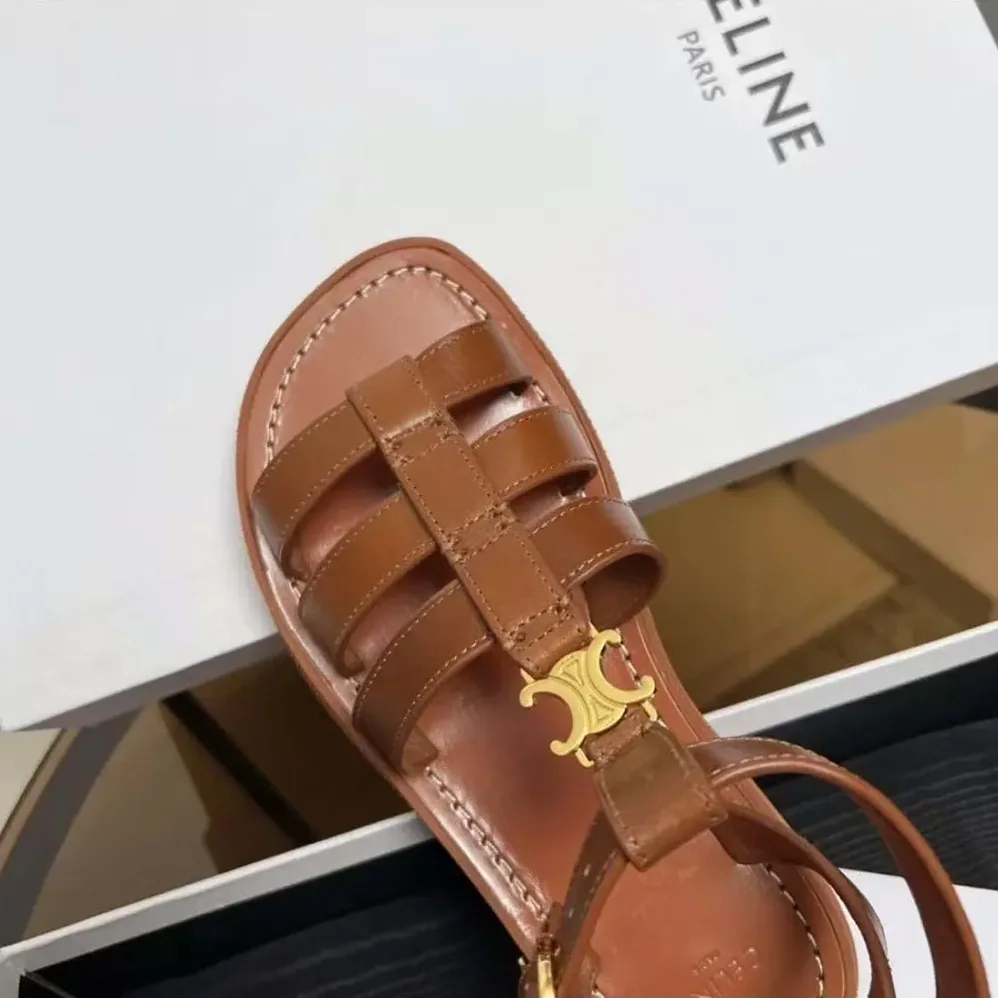 Celine Clea Triomphe Gladiator Sandal in Calfskin for Women in Vegetal Tanning