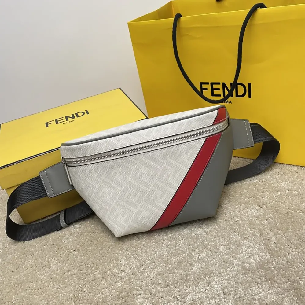 Fendi Diagonal Belt Bag Leather for Men in White