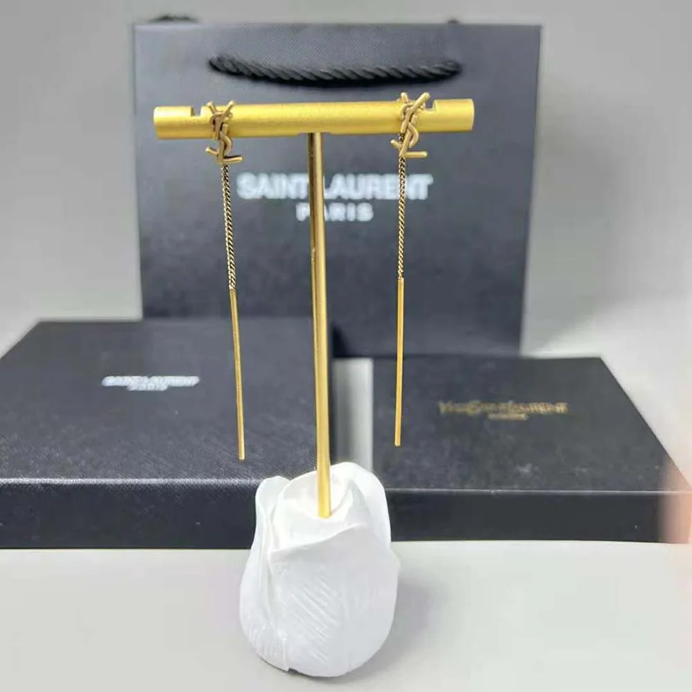Saint Laurent YSL Opyum YSL Threader Earrings in Metal for Women in Gold