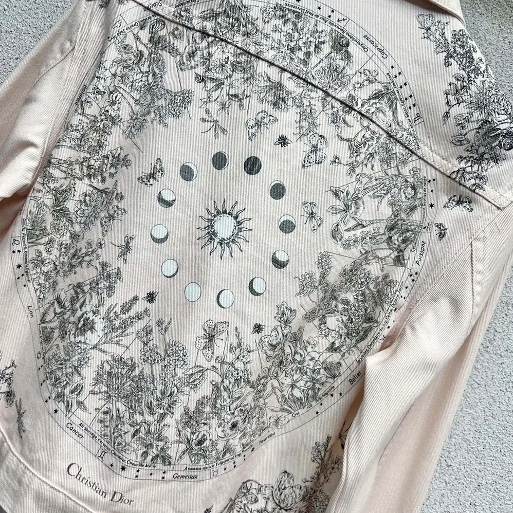 Dior Jacket Cotton Denim with Pink Dior Astral Flowers Motif for Women