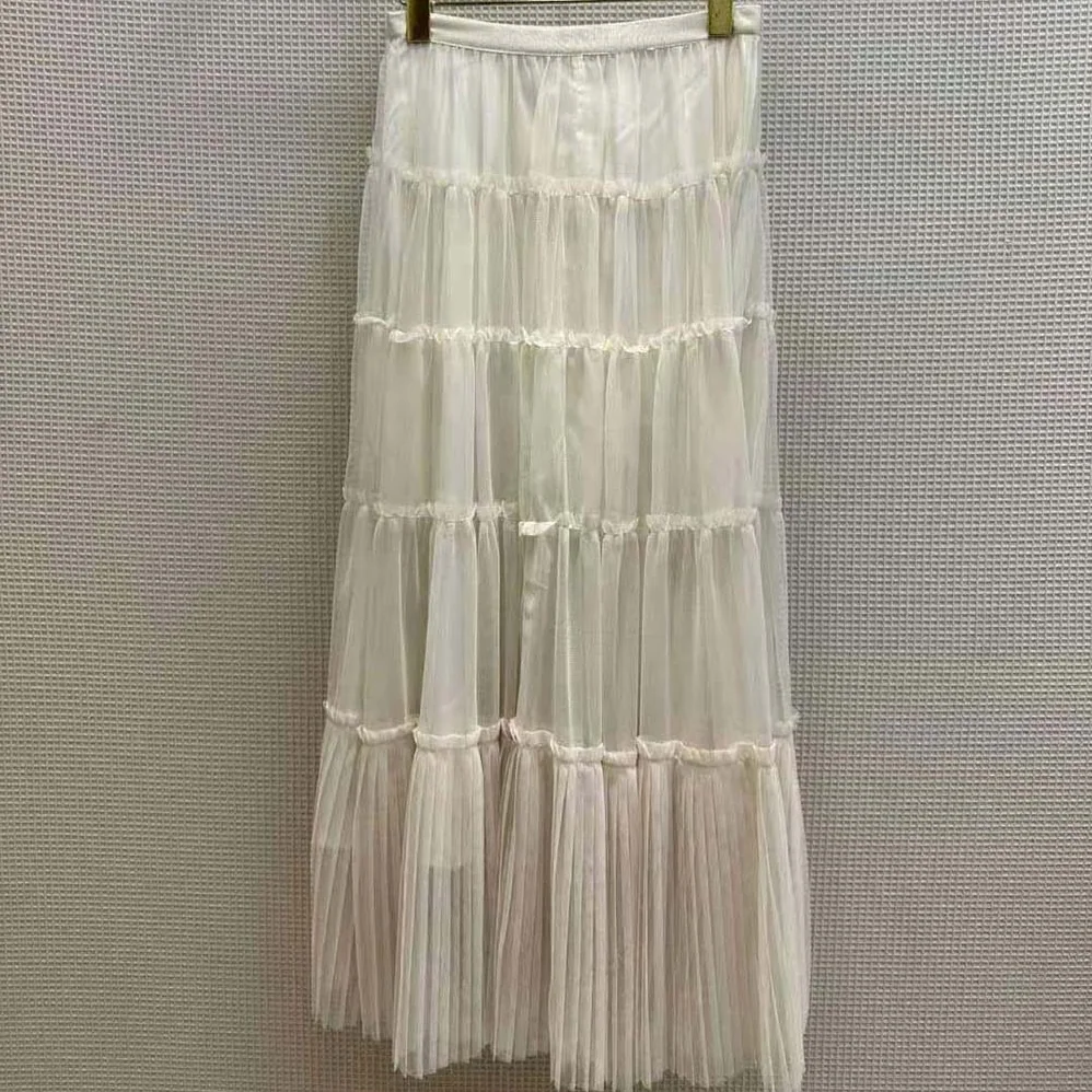 Prada Long Pleated Tulle Skirt for Women in White