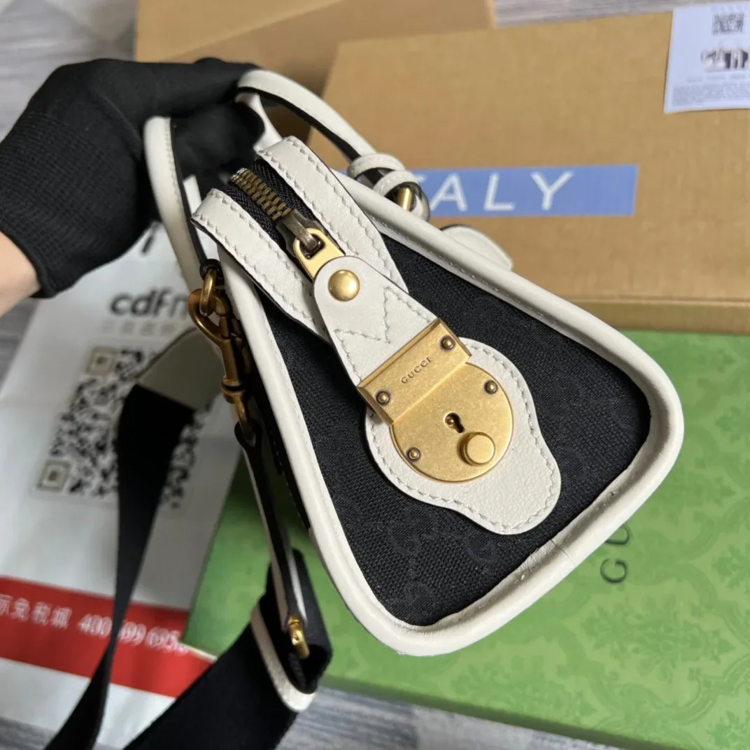 Mini Top Handle Bag With Double G White in Brown /