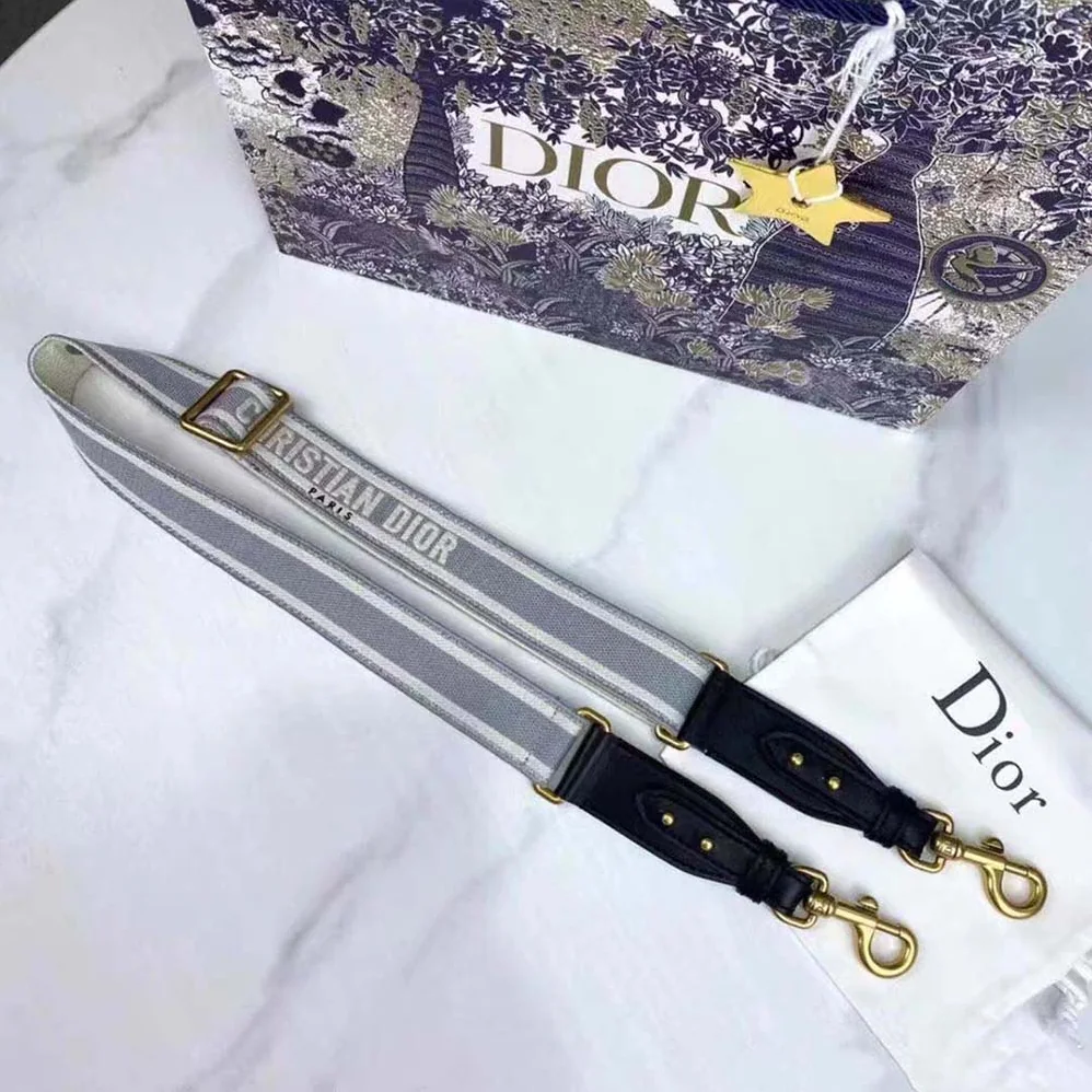 Dior Shoulder Strap with Ring Gray ‘CHRISTIAN DIOR PARIS' Embroidery for Women