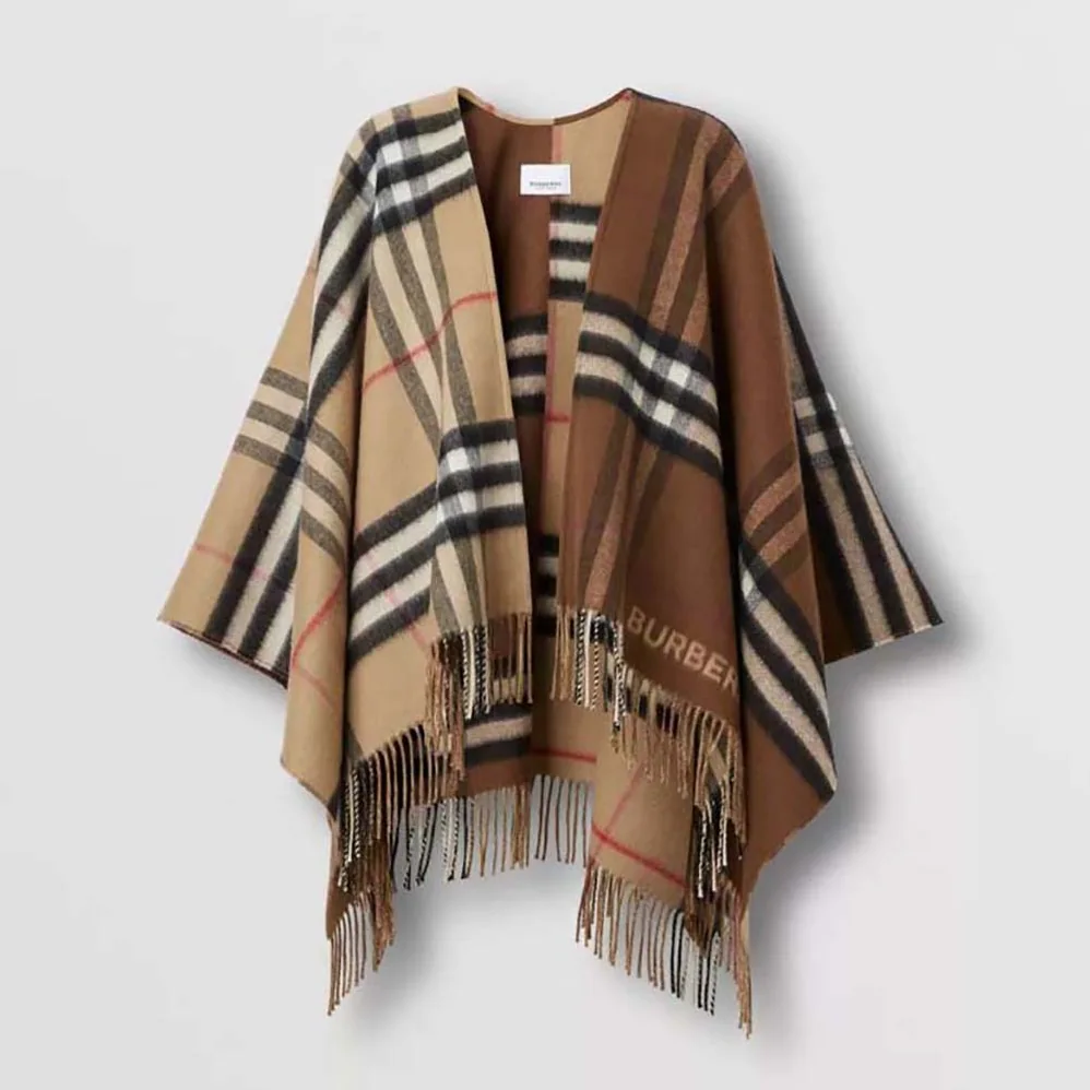 Burberry Contrast Check Wool Cashmere Cape for Women