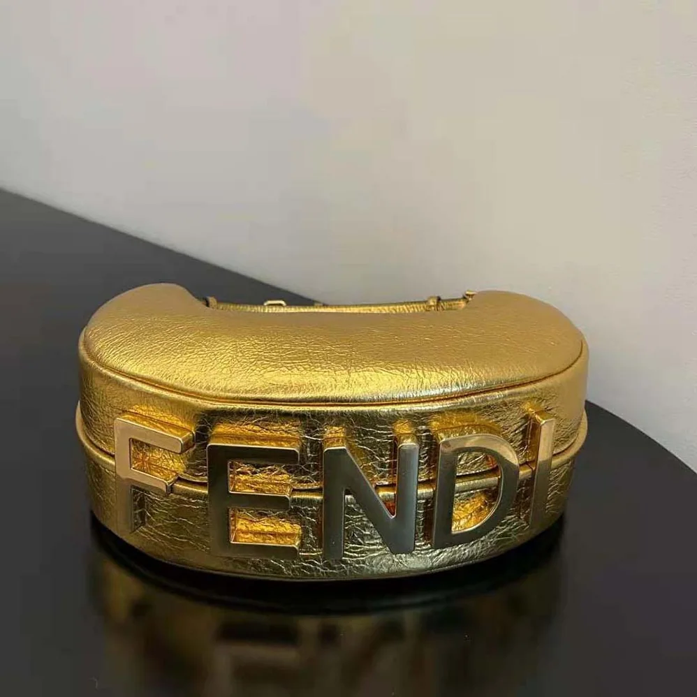 Fendi Fendigraphy Small Gold Laminated Leather Bag for Women