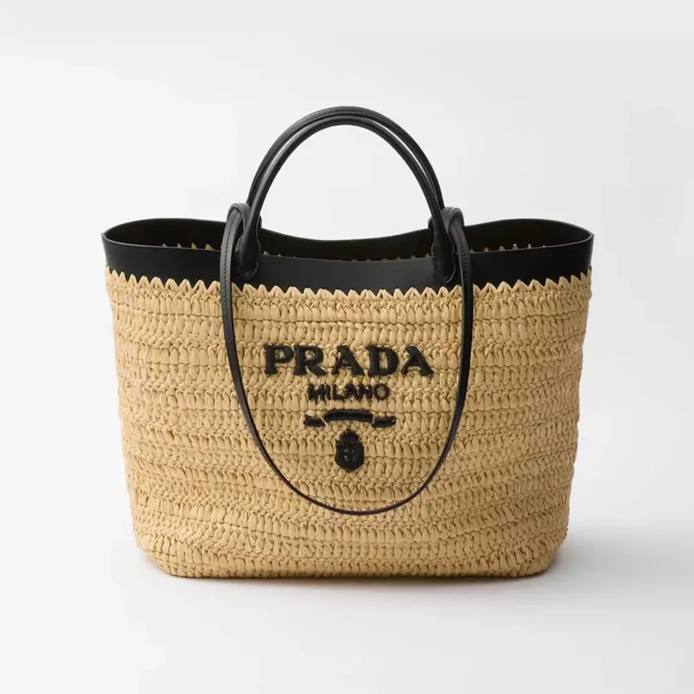 Prada Medium Crochet and Leather Tote Bag for Women in Black