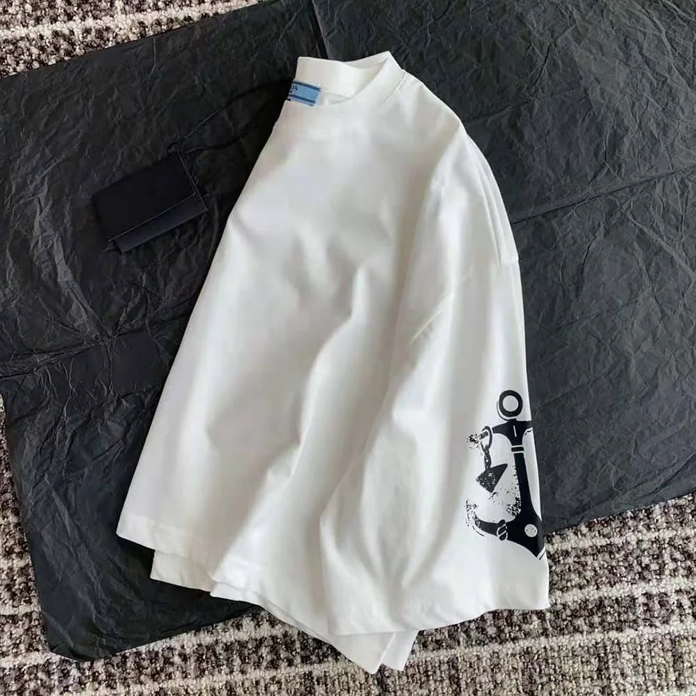 Prada Cropped Printed Jersey T-Shirt for Women in White Prada Cropped Printed Jersey T-Shirt for Women in White