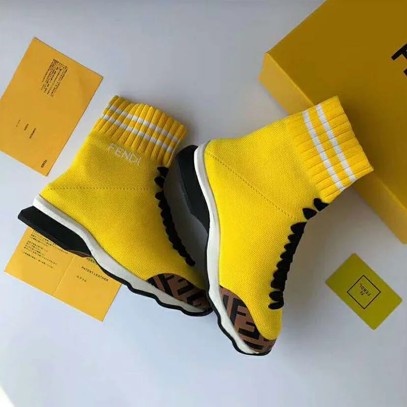 Fendi Shoes Pale Fabric Sneaker Boots for Women in Yellow