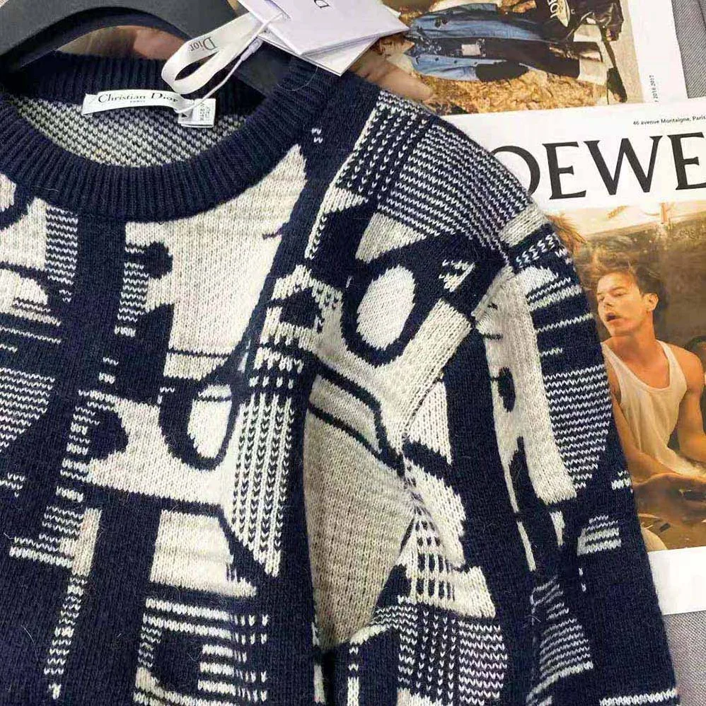 Dior Oblique Sweater with Tartan Motif Gray Wool Jacquard for Men