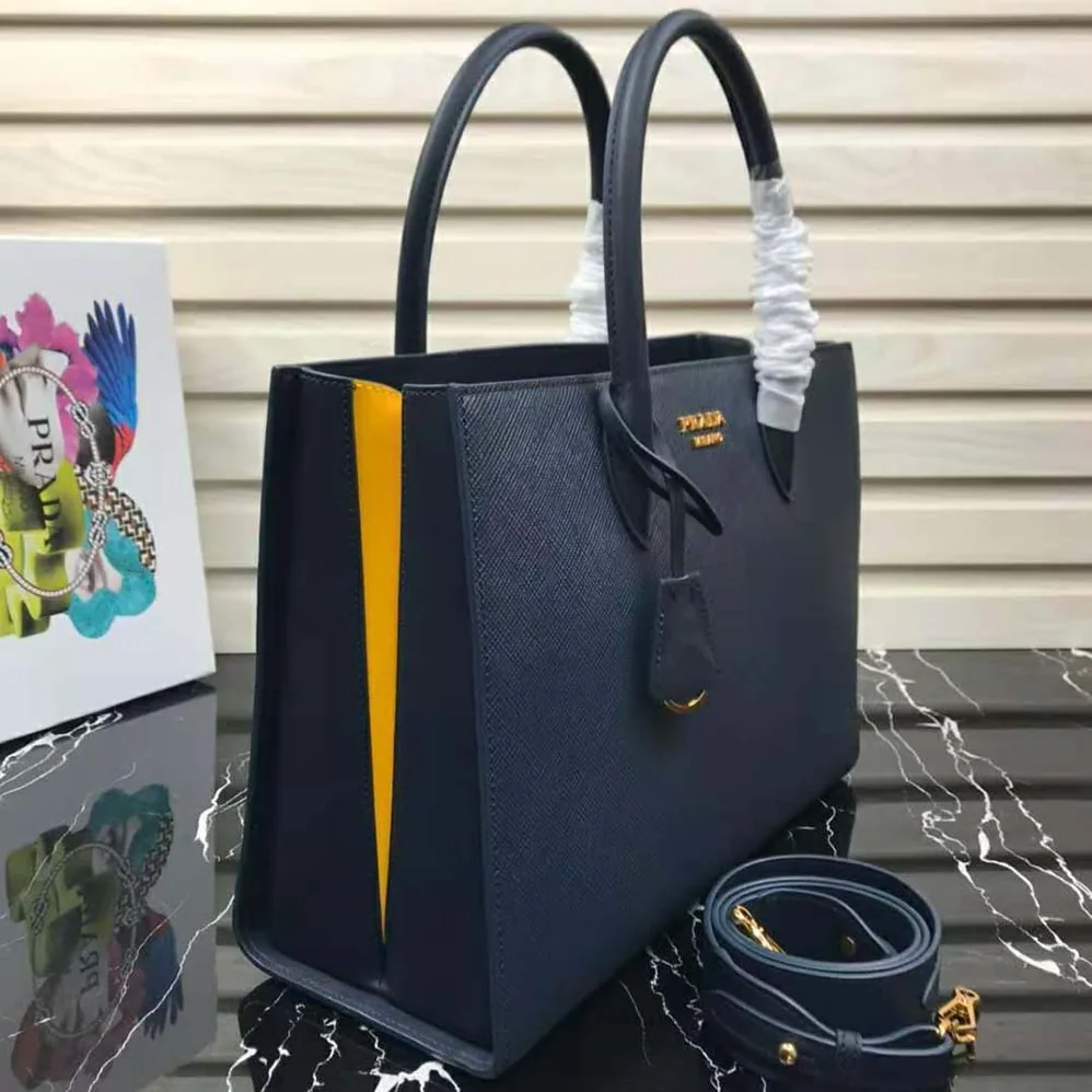 Prada Large Saffiano Leather Handbag for Women in Navy Prada Large Saffiano Leather Handbag for Women in Navy