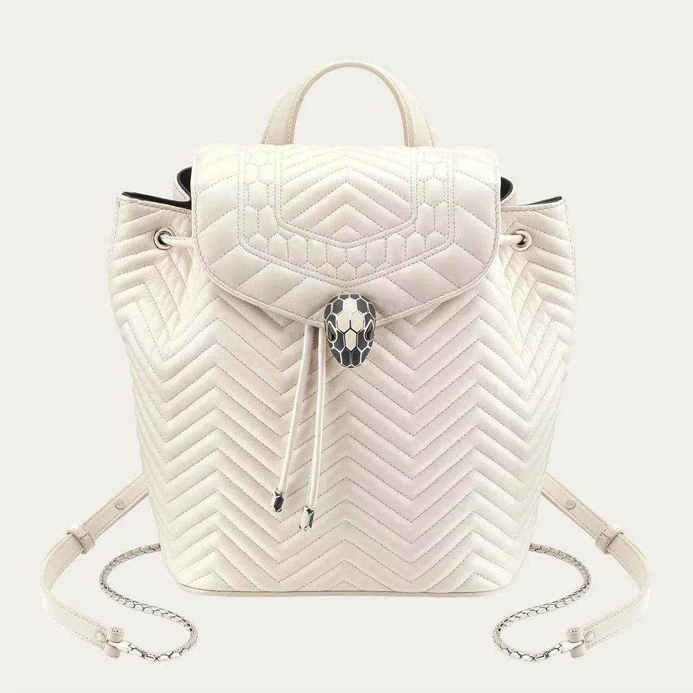 Bvlgari Serpenti Hypnotic Medium Backpack In Quilted Nappa Leather for Women in White Bvlgari Serpenti Hypnotic Medium Backpack In Quilted Nappa Leather for Women in White