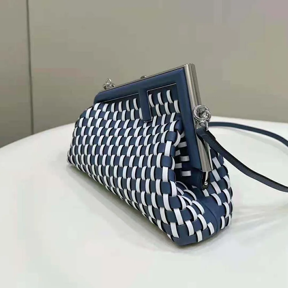 Fendi First Small White and Blue Woven Leather Bag for Women