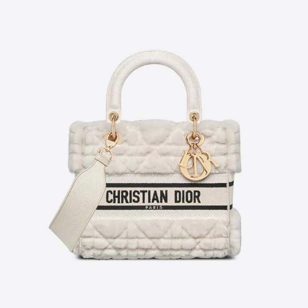 Dior Medium Lady D-lite Bag Latte Cannage Shearling for Women