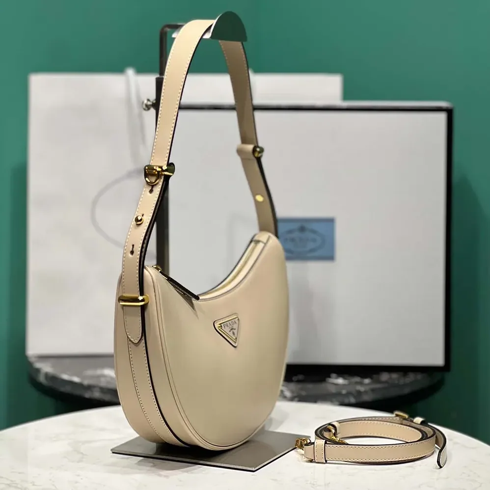 Prada Arqué Mini Leather Shoulder Bag for Women in Sand Beige