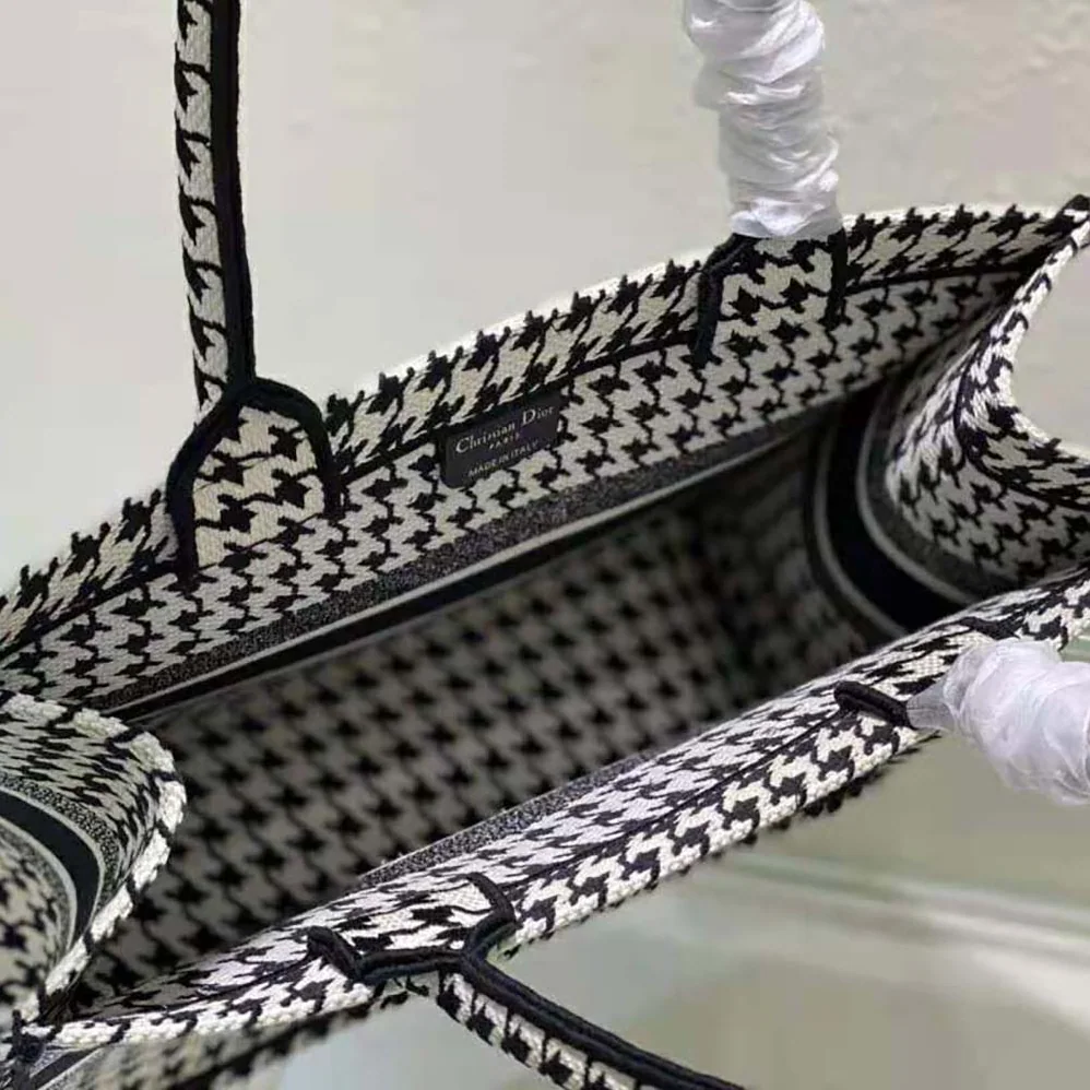 Dior Small Dior Book Tote Black and White Houndstooth Embroidery for Women Dior Small Dior Book Tote Black and White Houndstooth Embroidery for Women