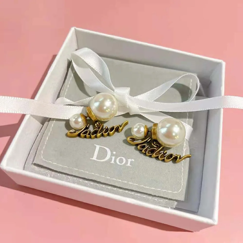 Dior Tribales Earrings Antique Gold-Finish Metal and White Resin Pearls for Women Dior Tribales Earrings Antique Gold-Finish Metal and White Resin Pearls for Women