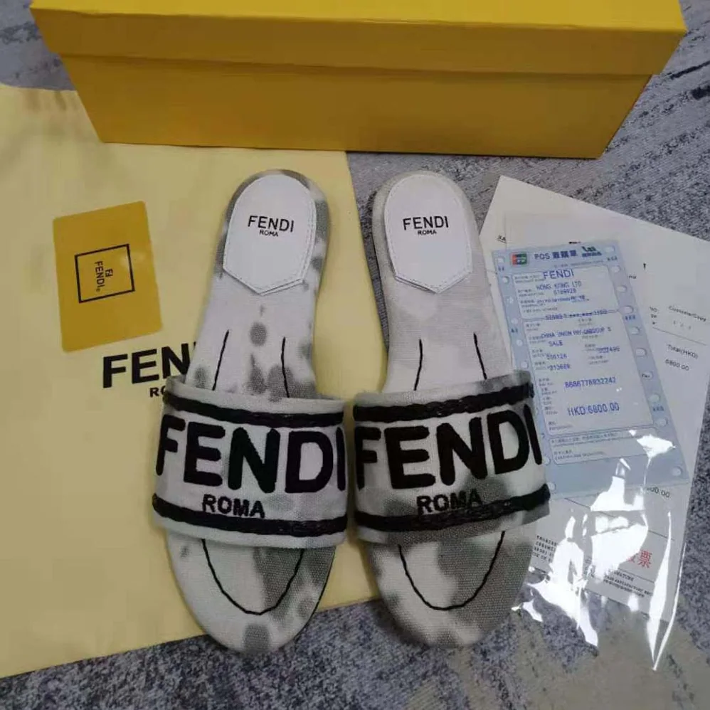 Fendi Signature Slides Gray Canvas Slides for Women Fendi Signature Slides Gray Canvas Slides for Women