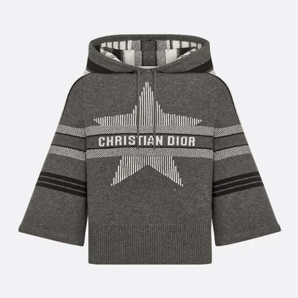 Dior DiorAlps Three-Quarter Sleeve Hooded Sweater Gray Wool for Women
