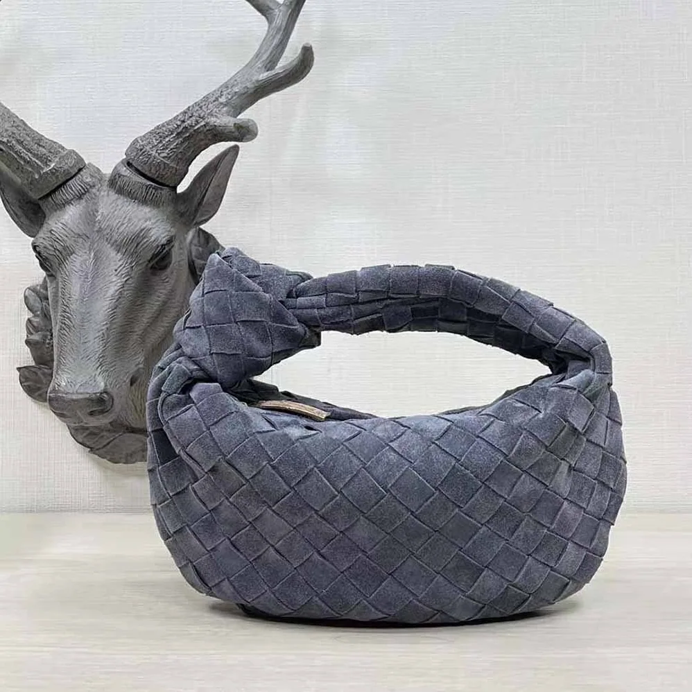 Bottega Veneta Mini Jodie Mini Intrecciato Suede Top Handle Bag for Women in Gray Bottega Veneta Mini Jodie Mini Intrecciato Suede Top Handle Bag for Women in Gray