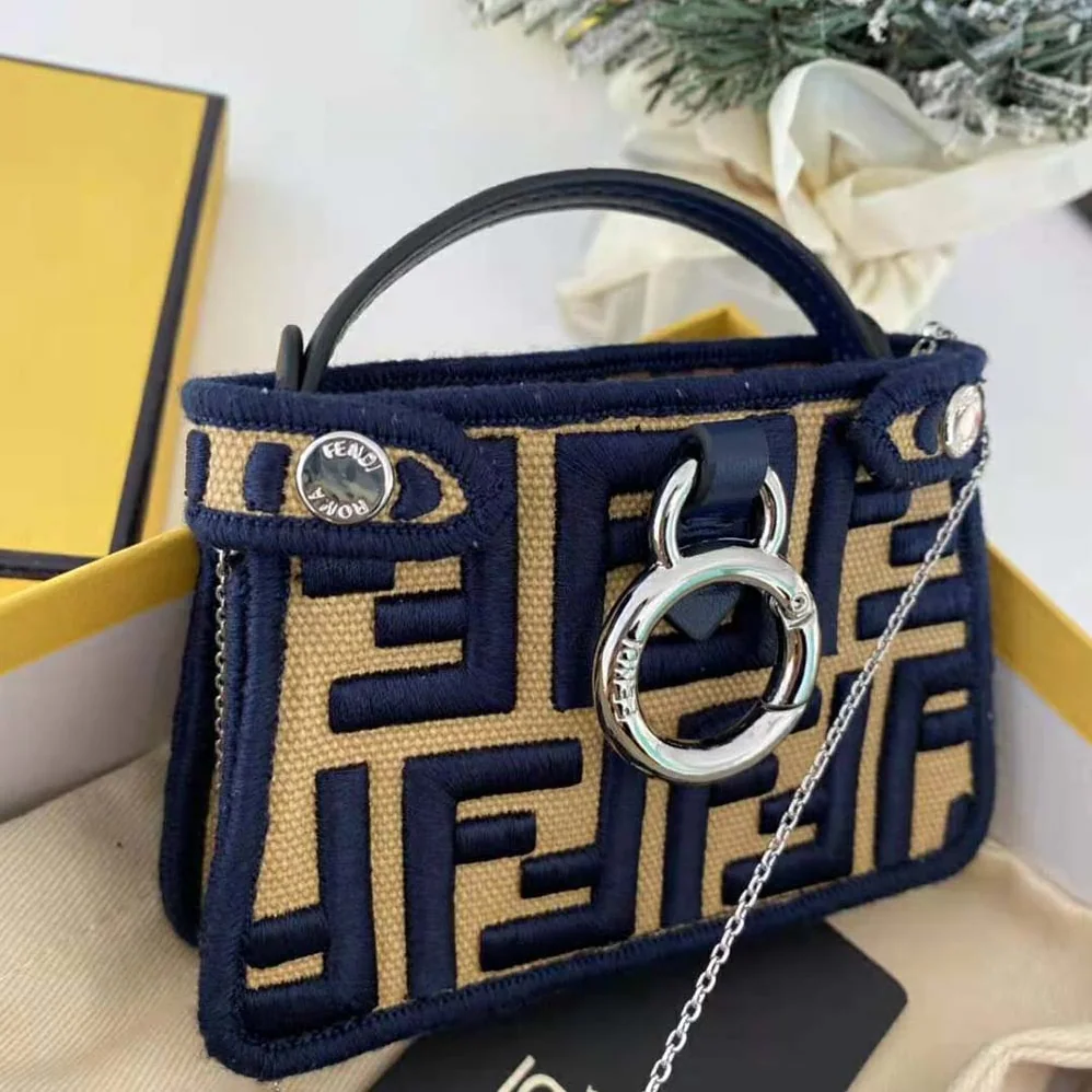 Fendi Nano Peekaboo Charm Gray FF Canvas Charm for Women in Black