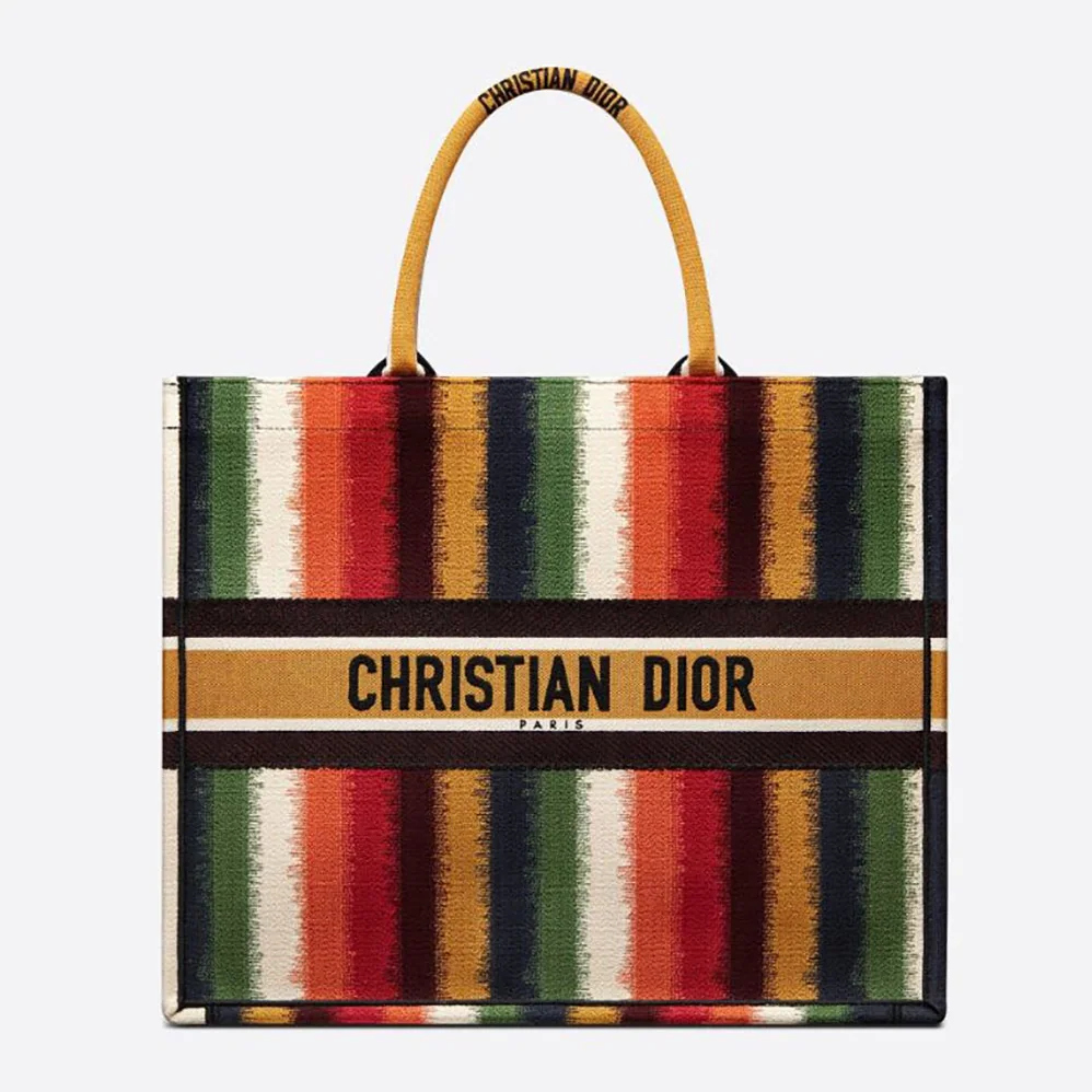Dior Dior Book Tote Multicolor D for Women in Stripes Embroidery