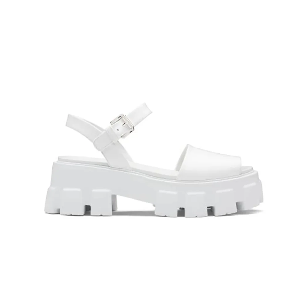 Prada Monolith Brushed Leather Sandals in 55mm Heel for Women in White