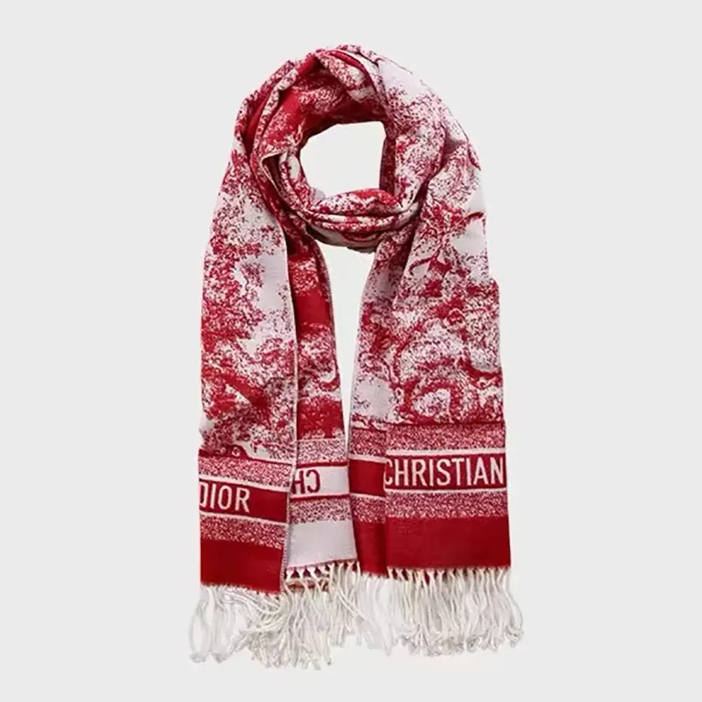 Dior Toile de Jouy Sauvage Scarf Red Cashmere and Wool for Women Dior Toile de Jouy Sauvage Scarf Red Cashmere and Wool for Women