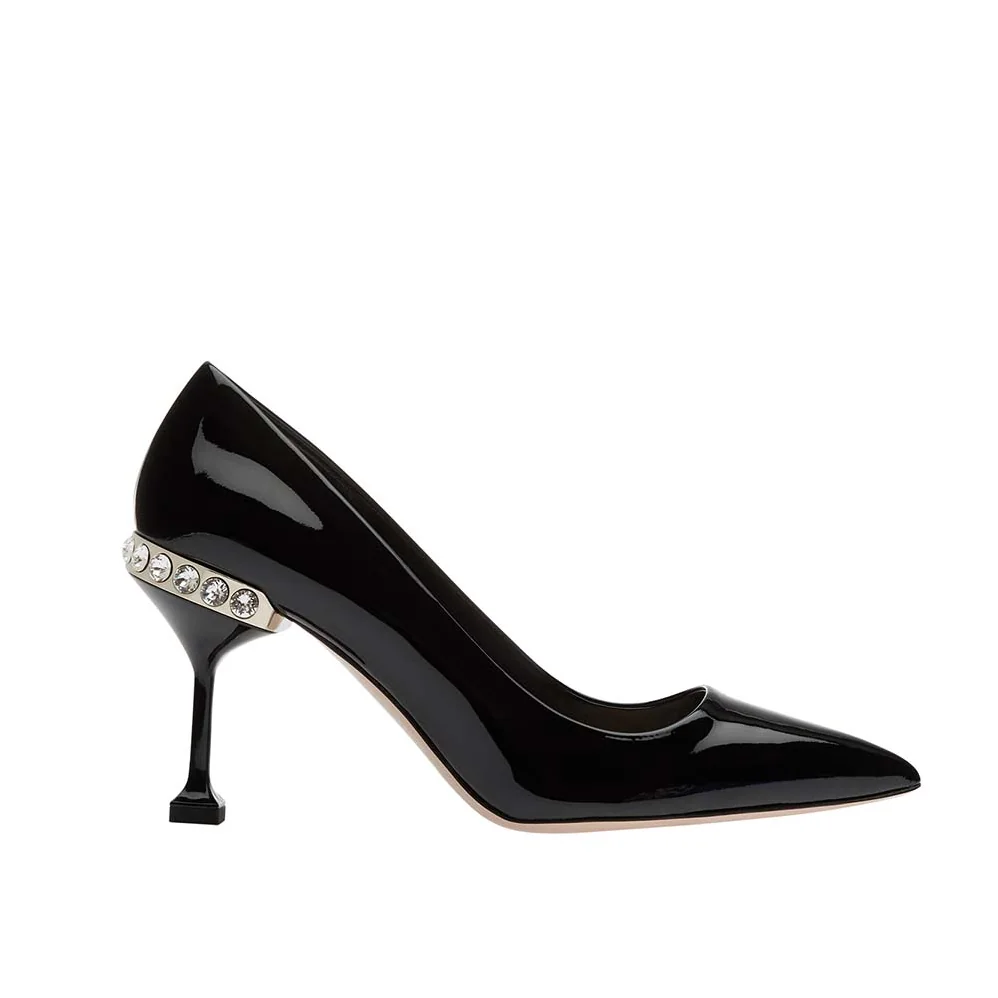 Miu Miu Shoes Patent Leather Pumps with Jewels 85mm Heel for Women in Black