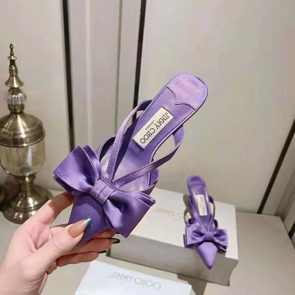 Jimmy Choo Flaca Mule 50 Wisteria Satin Mules with Bow for Women