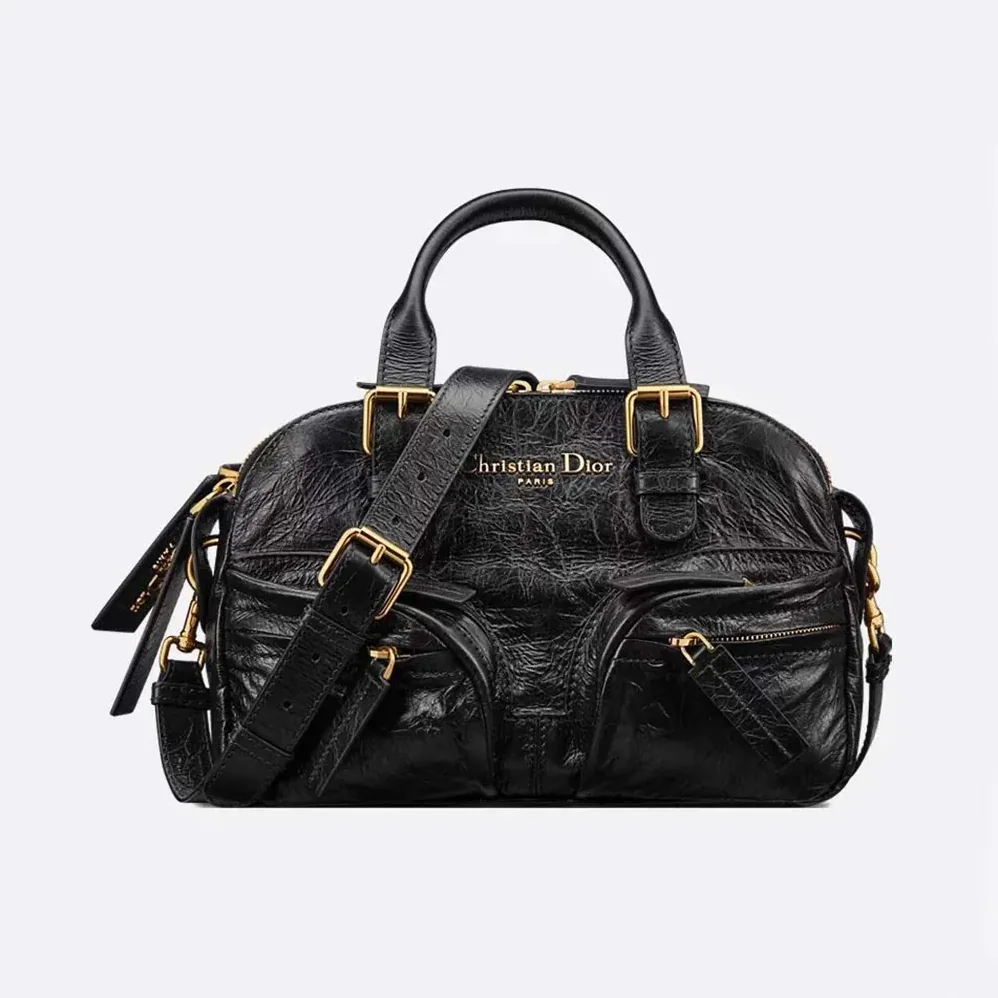 Dior Small Grand Tour Bowling Bag Black Crinkled Calfskin for Women