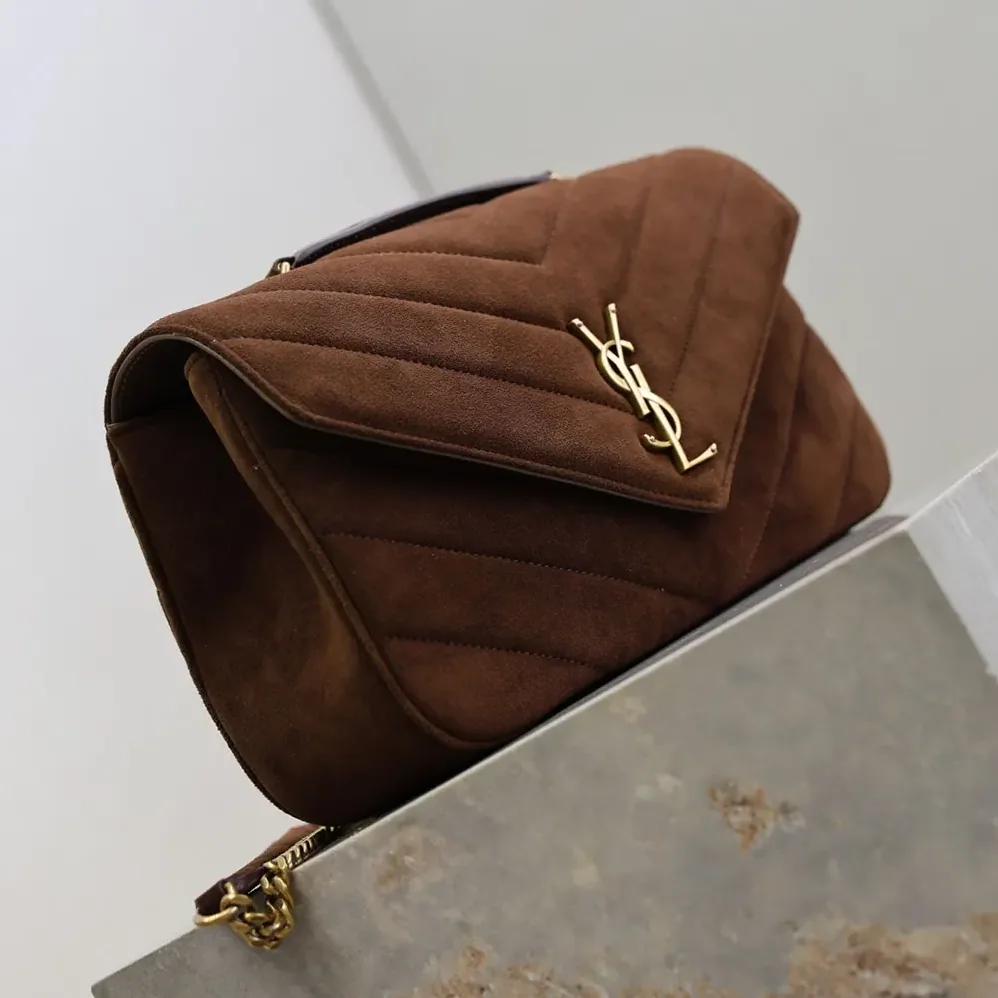 Saint Laurent YSL Loulou Medium In Matelassé Suede for Women in Brown