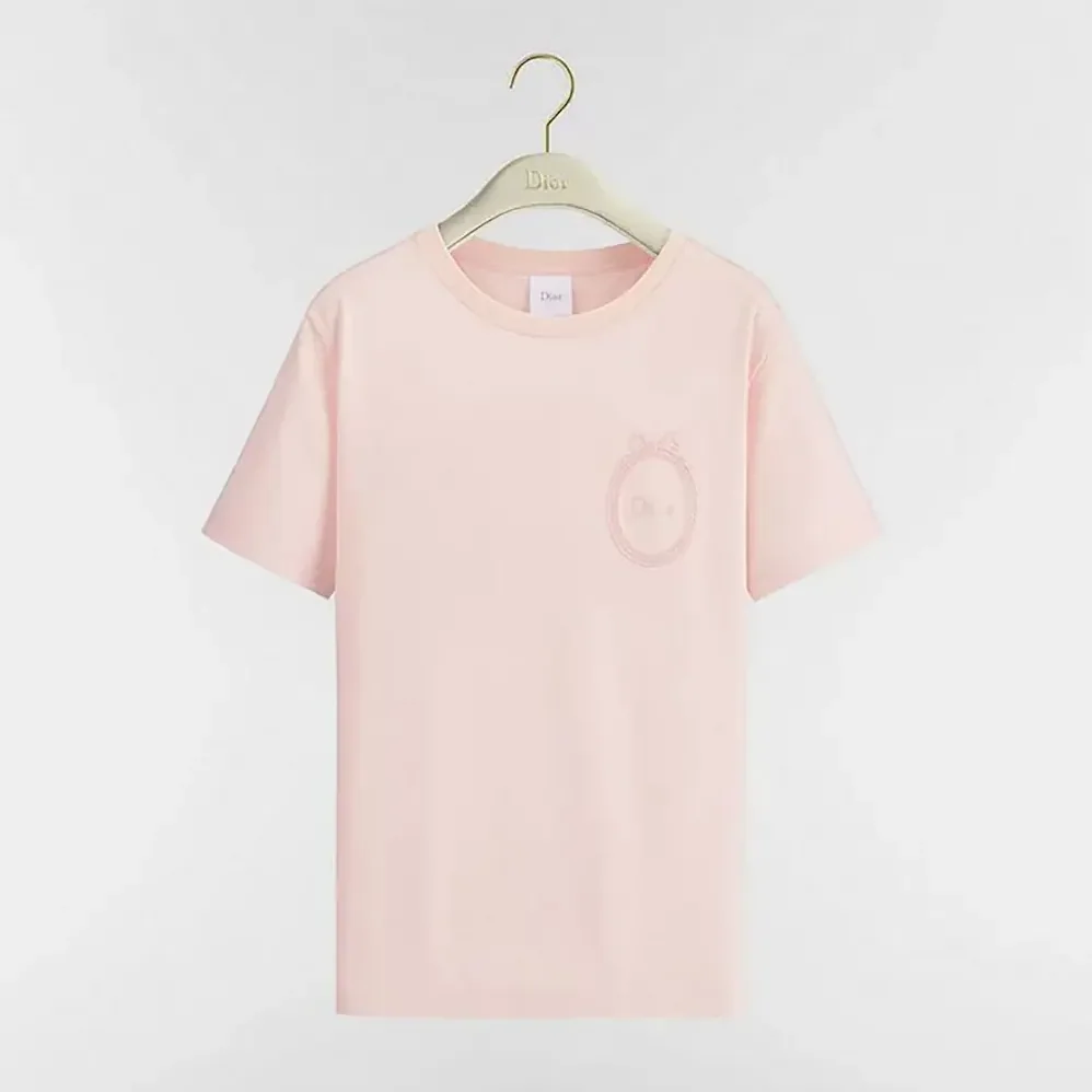Dior Fitted Dior Médaillon Embroidered T for Men in shirt Pink Cotton Jersey