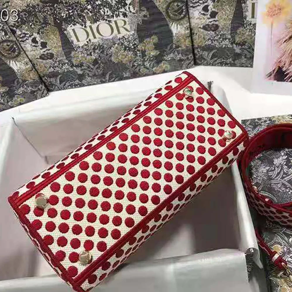 Dior Medium Lady D-Lite Dioramour Bag Red Dior Dots Embroidery Dior Medium Lady D-Lite Dioramour Bag Red Dior Dots Embroidery