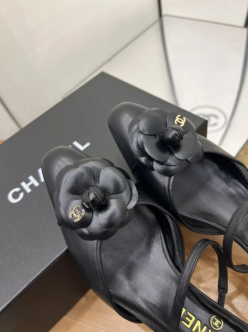 Chanel Camellia Flower Slingback Black for Women