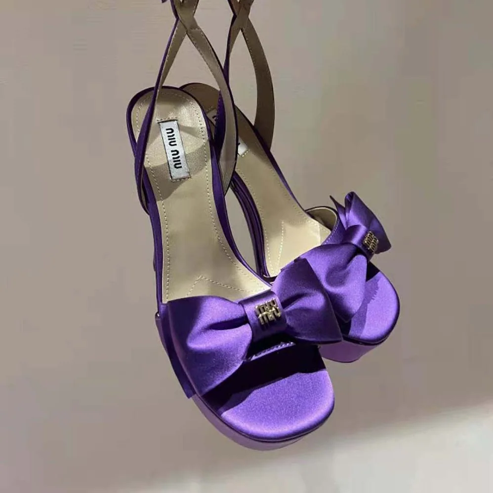 Miu Miu Satin Platform Sandals 135 mm Heel Height for Women in Purple