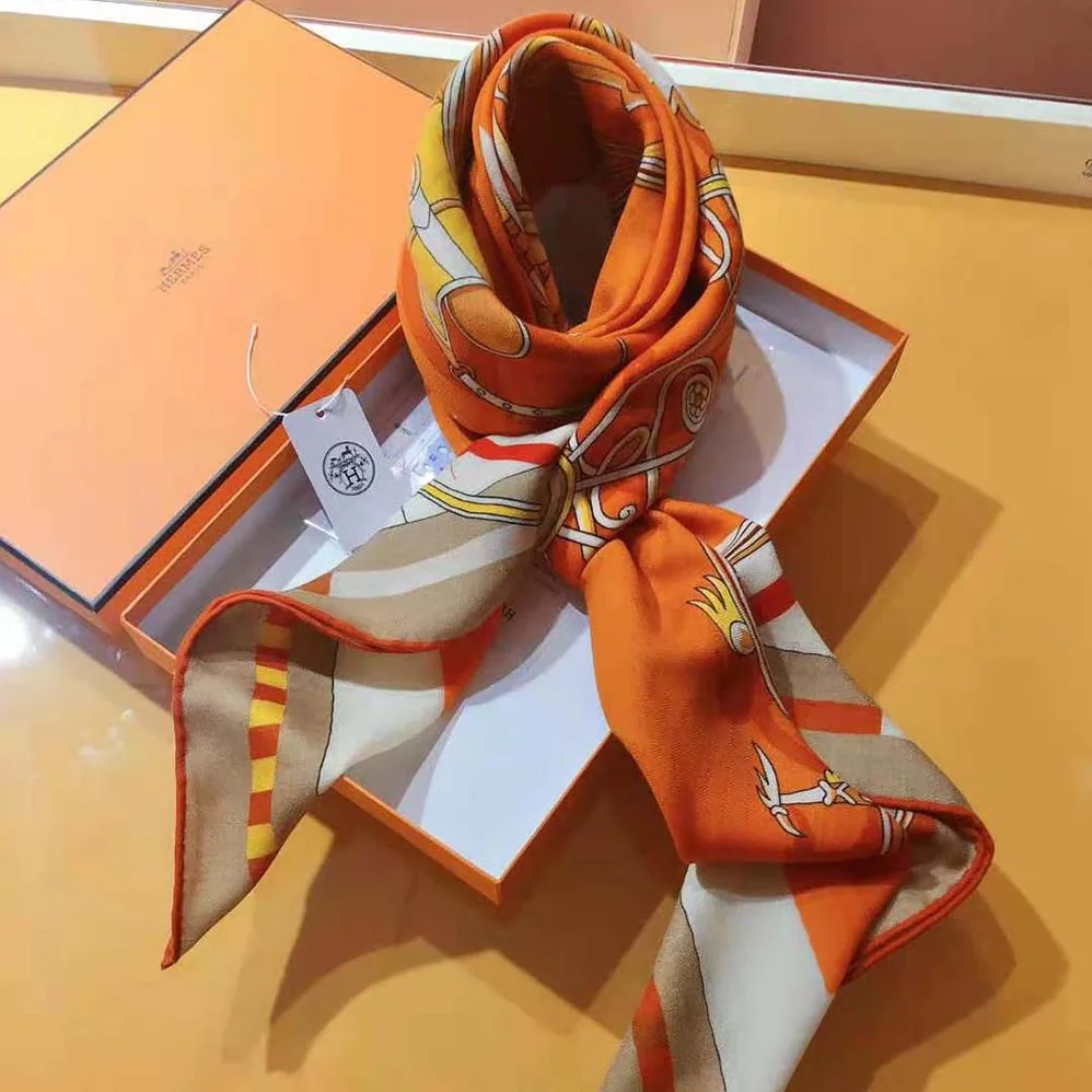 Hermes Voitures En Equilibre Shawl 140 for Women in Orange Hermes Voitures En Equilibre Shawl 140 for Women in Orange