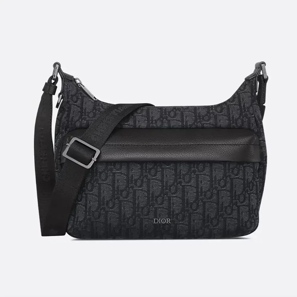 Dior Small Rider Soft Hobo Bag Black Dior Oblique Jacquard and Black Grained Calfskin for Men Dior Small Rider Soft Hobo Bag Black Dior Oblique Jacquard and Black Grained Calfskin for Men