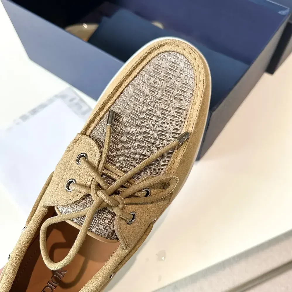 Dior Granville Boat Shoe Beige Suede and Beige Dior Oblique Jacquard for Men Dior Granville Boat Shoe Beige Suede and Beige Dior Oblique Jacquard for Men