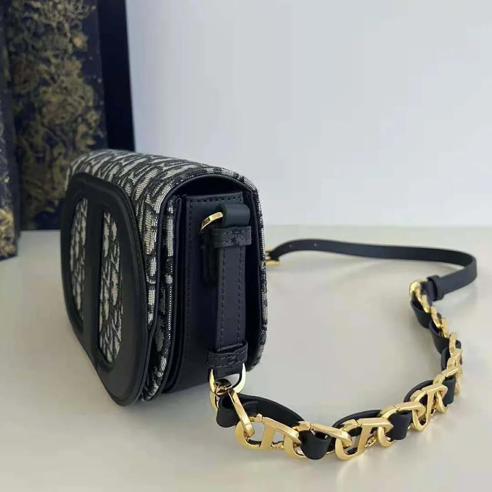Dior CD Signature Bag with Strap Blue Dior Oblique Jacquard for Women