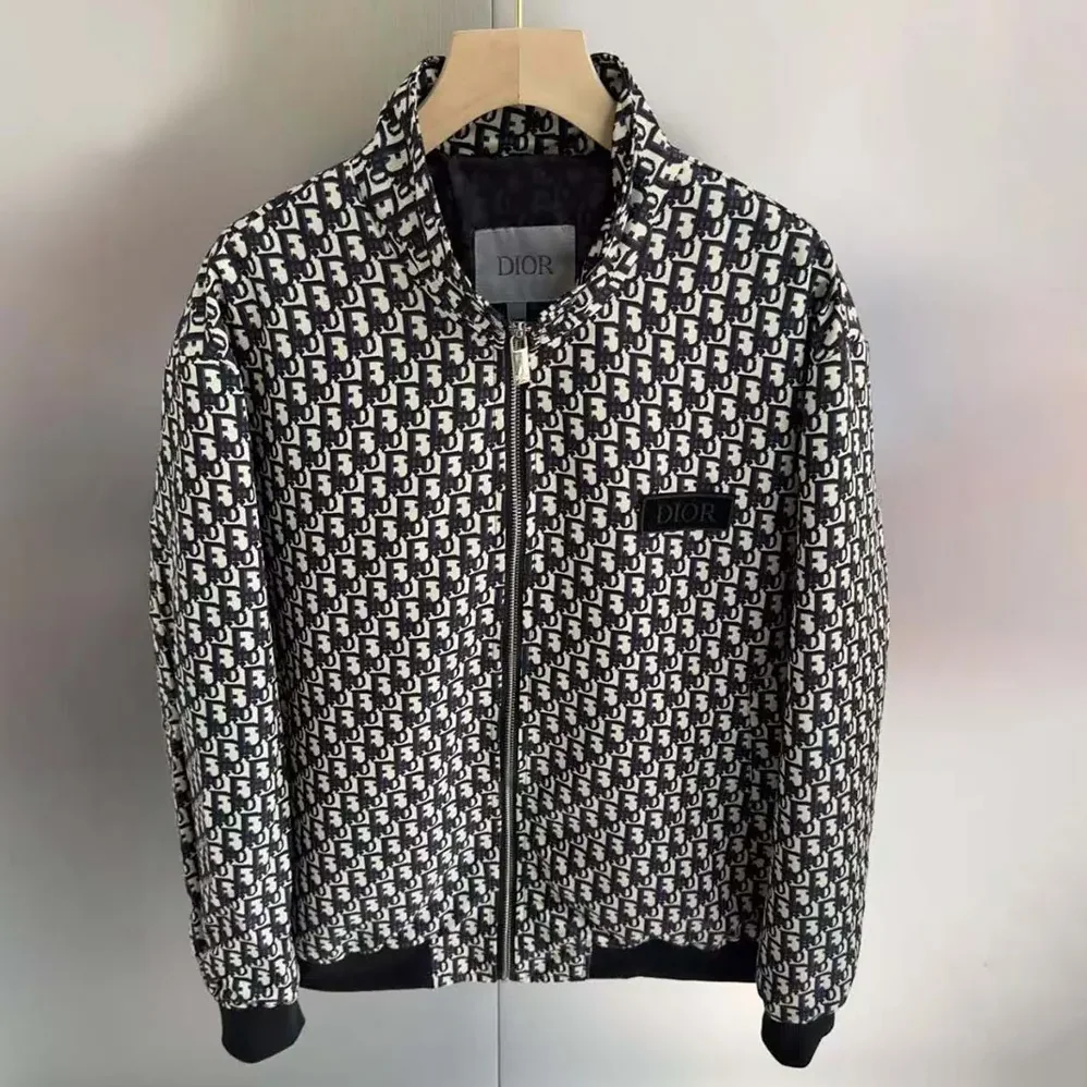 Dior Padded Bomber Jacket Blue and Ecru Technical Taffeta Jacquard for Men Dior Padded Bomber Jacket Blue and Ecru Technical Taffeta Jacquard for Men