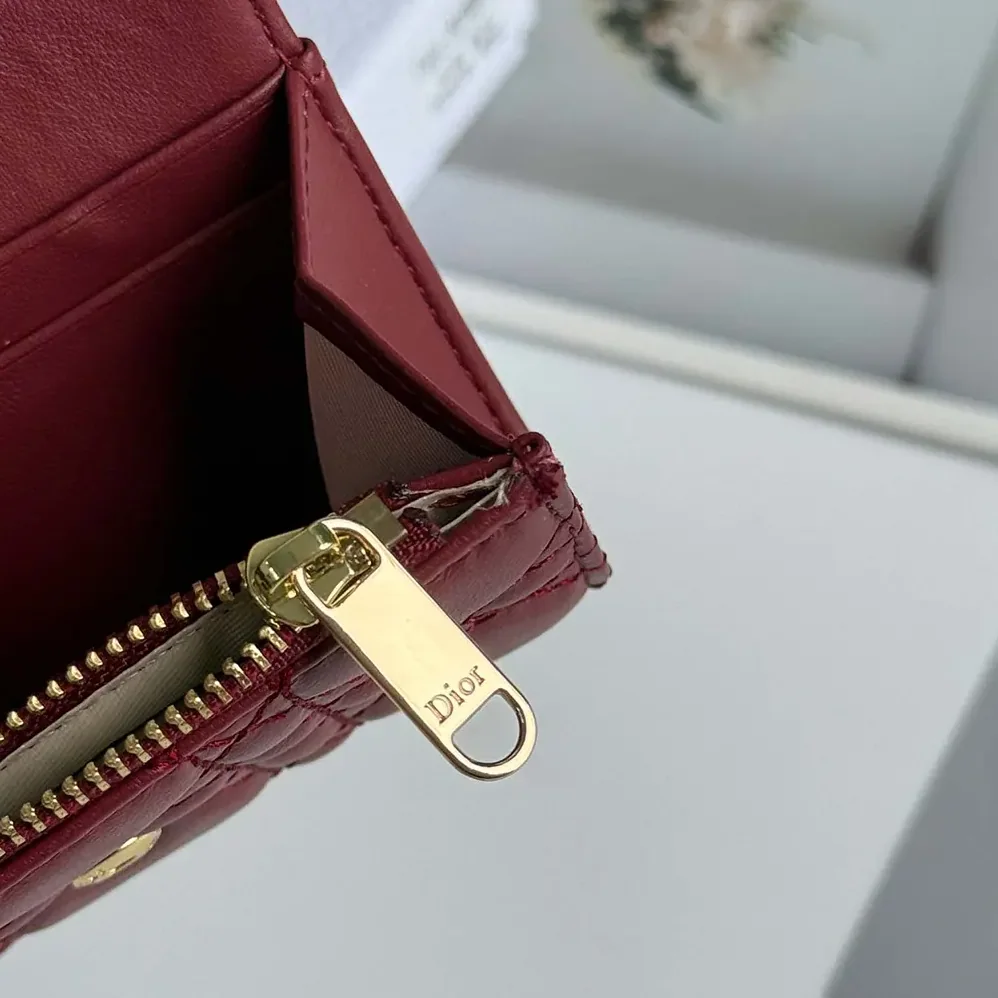 Dior Lady Dior Glycine Wallet Garance Red Cannage Lambskin for Women Dior Lady Dior Glycine Wallet Garance Red Cannage Lambskin for Women