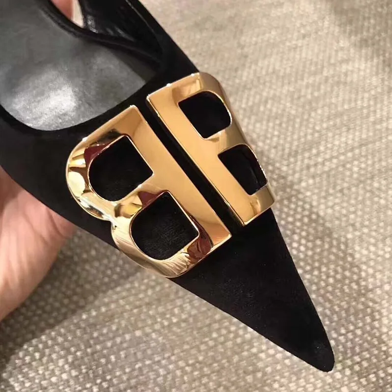 Balenciaga Shoes BB Slingback Velvet 5mm Heel for Women in Black Balenciaga Shoes BB Slingback Velvet 5mm Heel for Women in Black