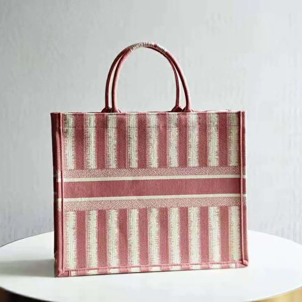 Dior Dior Book Tote Pink D for Women in Stripes Embroidery