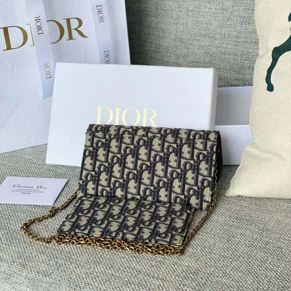 Dior Long Saddle Wallet with Chain Blue Dior Oblique Jacquard for Women Dior Long Saddle Wallet with Chain Blue Dior Oblique Jacquard for Women