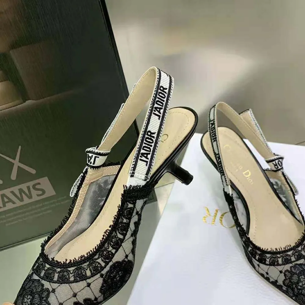 Dior J'Adior Slingback Pump Black Transparent Mesh Embroidered with Dior Roses Motif for Women Dior J'Adior Slingback Pump Black Transparent Mesh Embroidered with Dior Roses Motif for Women