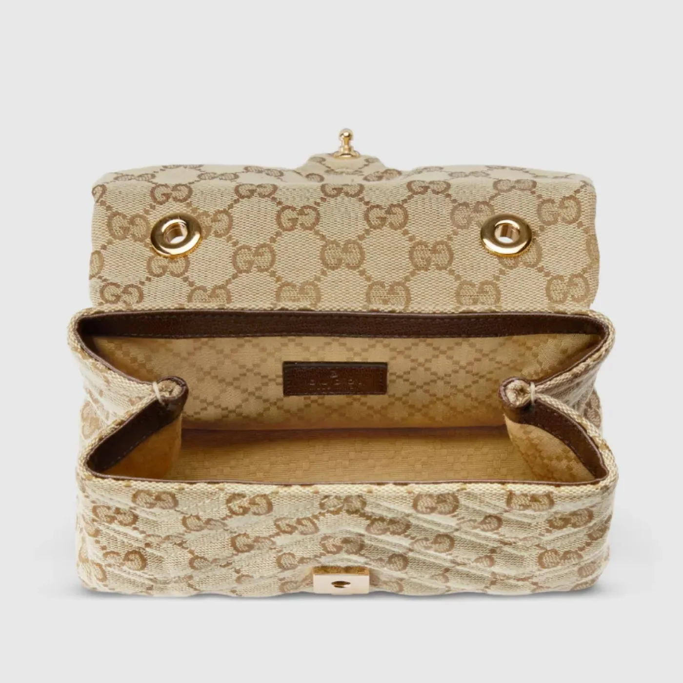 Gucci Marmont Mini Shoulder Bag in Sand Canvas Gold Hardware