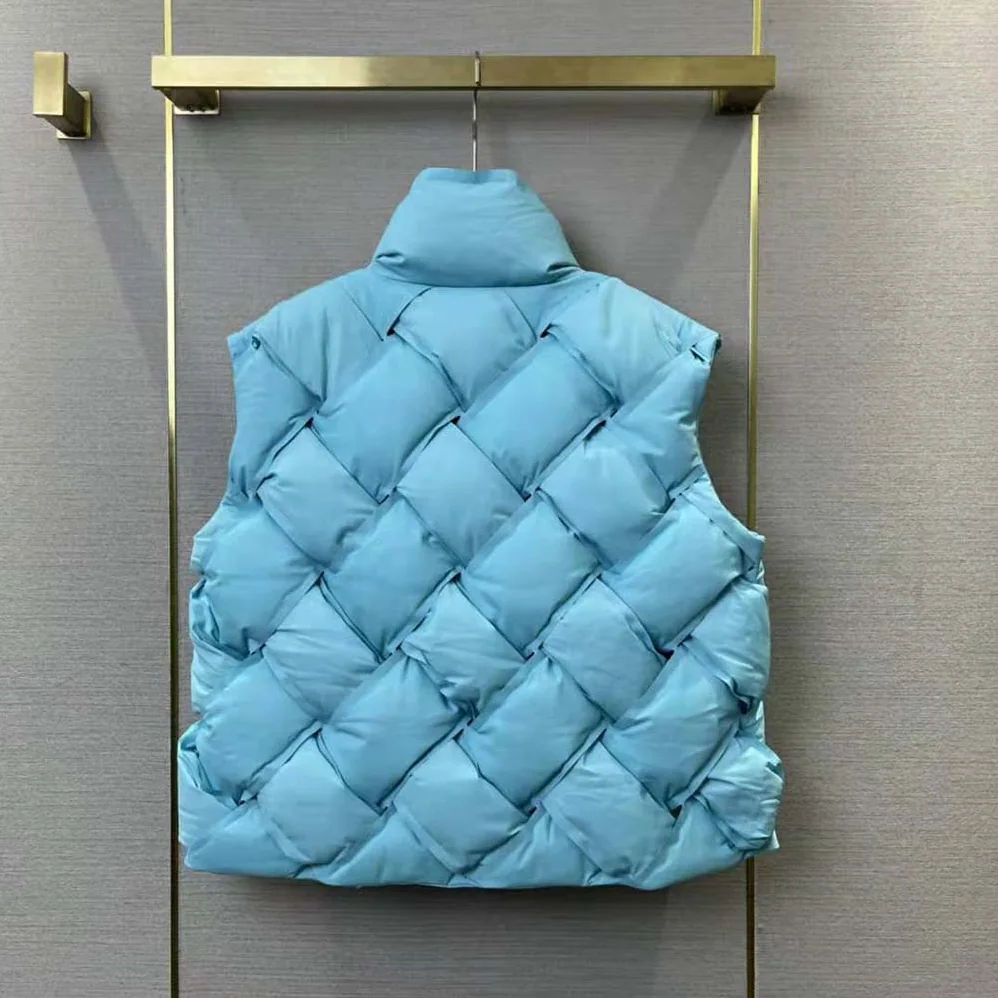 Bottega Veneta Intreccio Tech Nylon Gilet for Women in Blue Bottega Veneta Intreccio Tech Nylon Gilet for Women in Blue