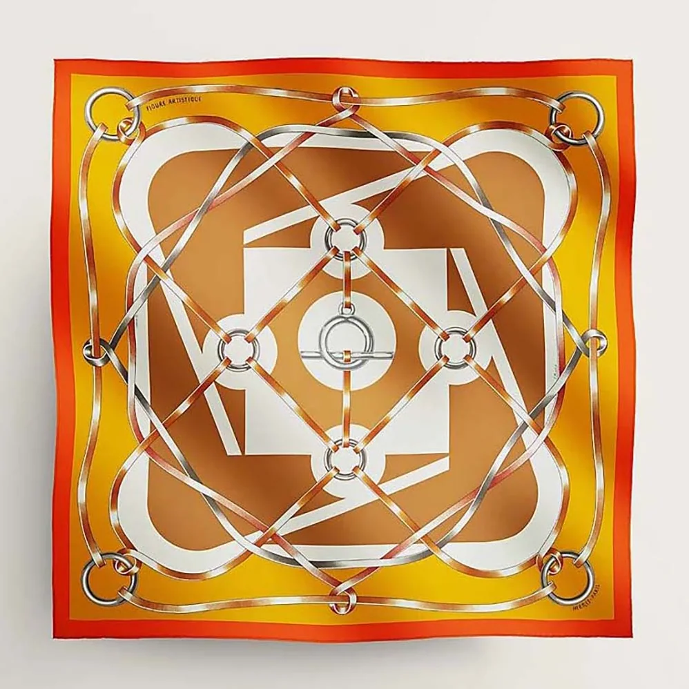 Hermes Figure Artistique Scarf 90 for Women in Orange Hermes Figure Artistique Scarf 90 for Women in Orange
